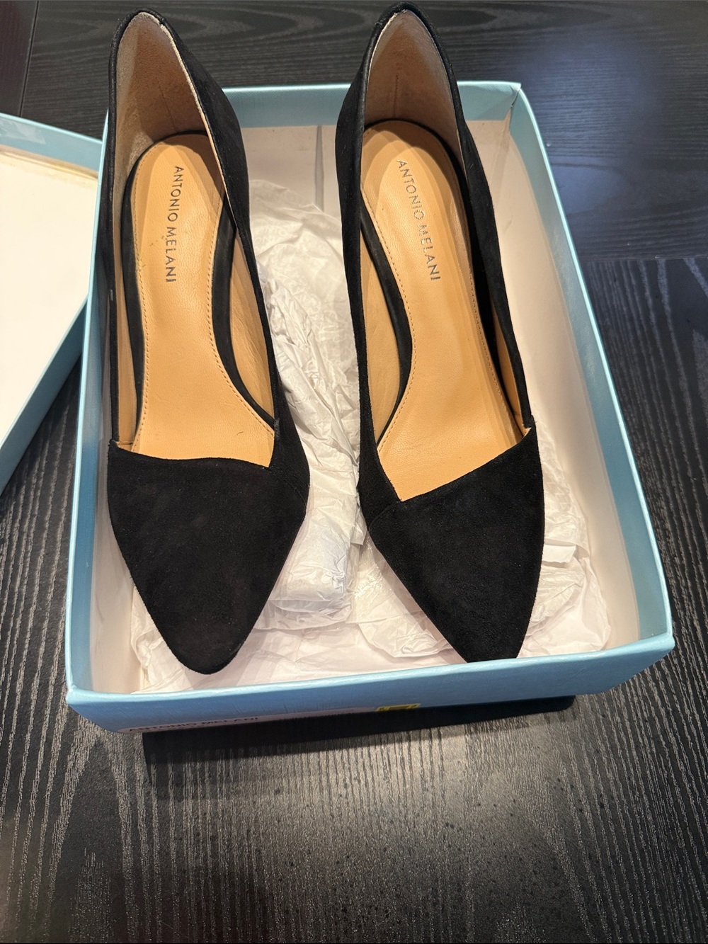 ANTONIO MELANI Black Suede Pointed-Toe Pumps